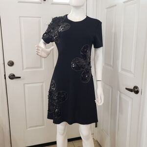 Adrienne Vittadini Black Dress with Sequin Floral Accents